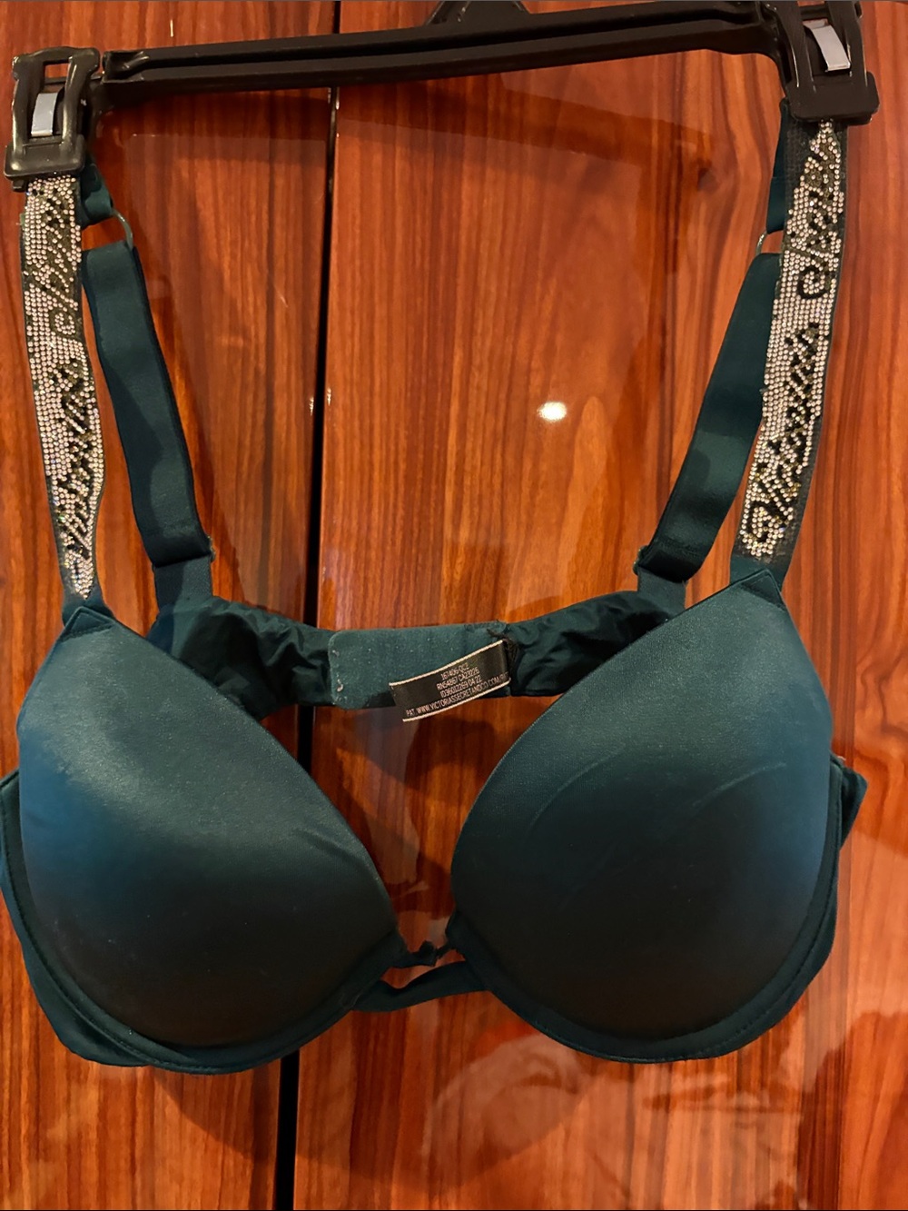 Embellished Strap Padded Bra in Deep Teal